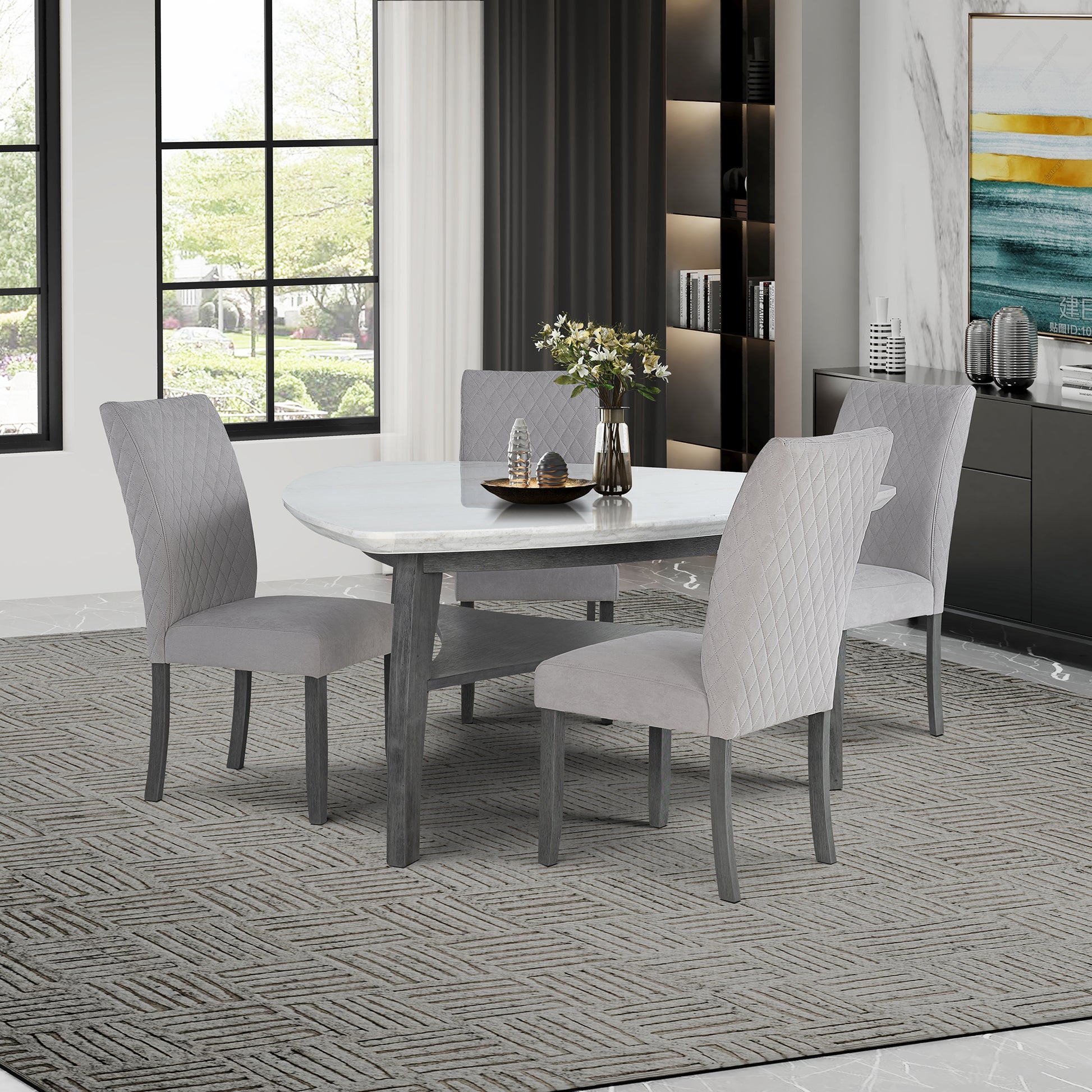 Jasmine Dining Chair Kit Of 2 Geometric Grey Dining Room Foam Wipe Clean Rectangular Casual Side Chair Rubberwood Solid Back Set Of 2 Wood Stainless Steel