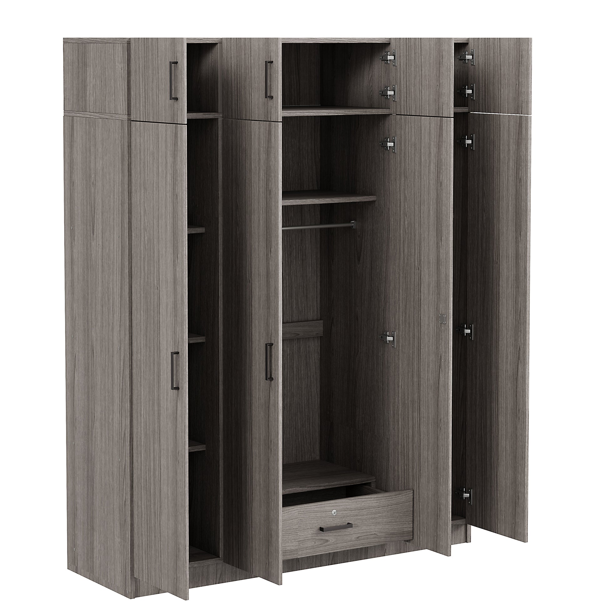 4 Door Wardrobe With 1 Drawer And Top Cabinetgray Gray Gray Bedroom Contemporary Particle Board