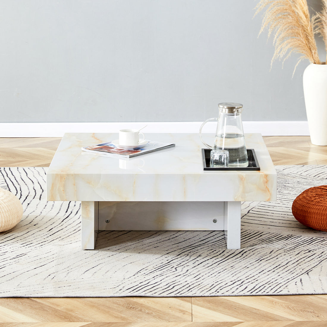 A Modern And Practical Coffee Table With Imitation Marble Patterns, Made Of Mdf Material. The Fusion Of Elegance And Natural Fashion 31.4"* 31.4"* 12 " White Mdf