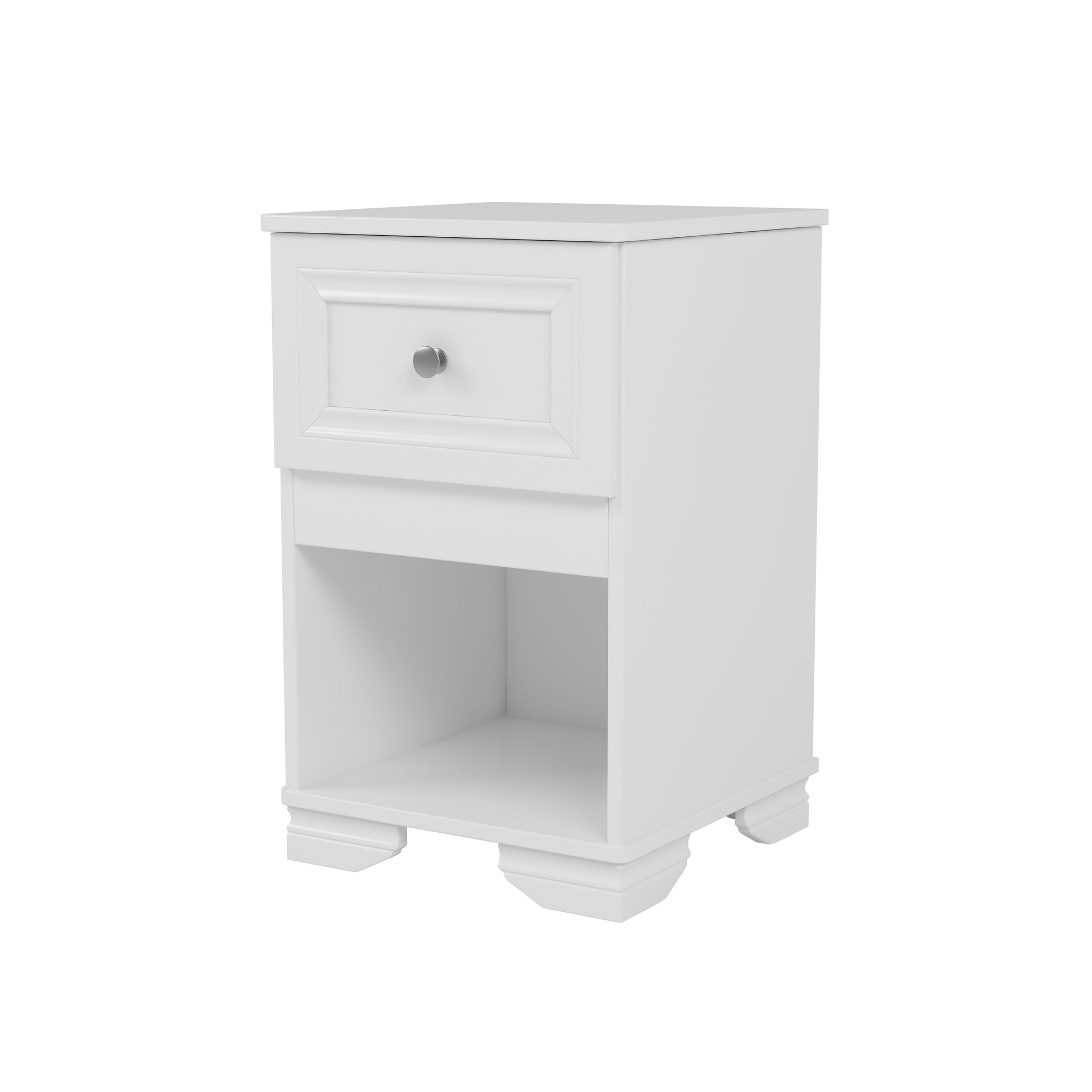 Elegant Design Nightstand With Drawer And Open Shelf For Bedroom, Retro Style Bedside Table With Classic Design And Metal Handle,White White Wood