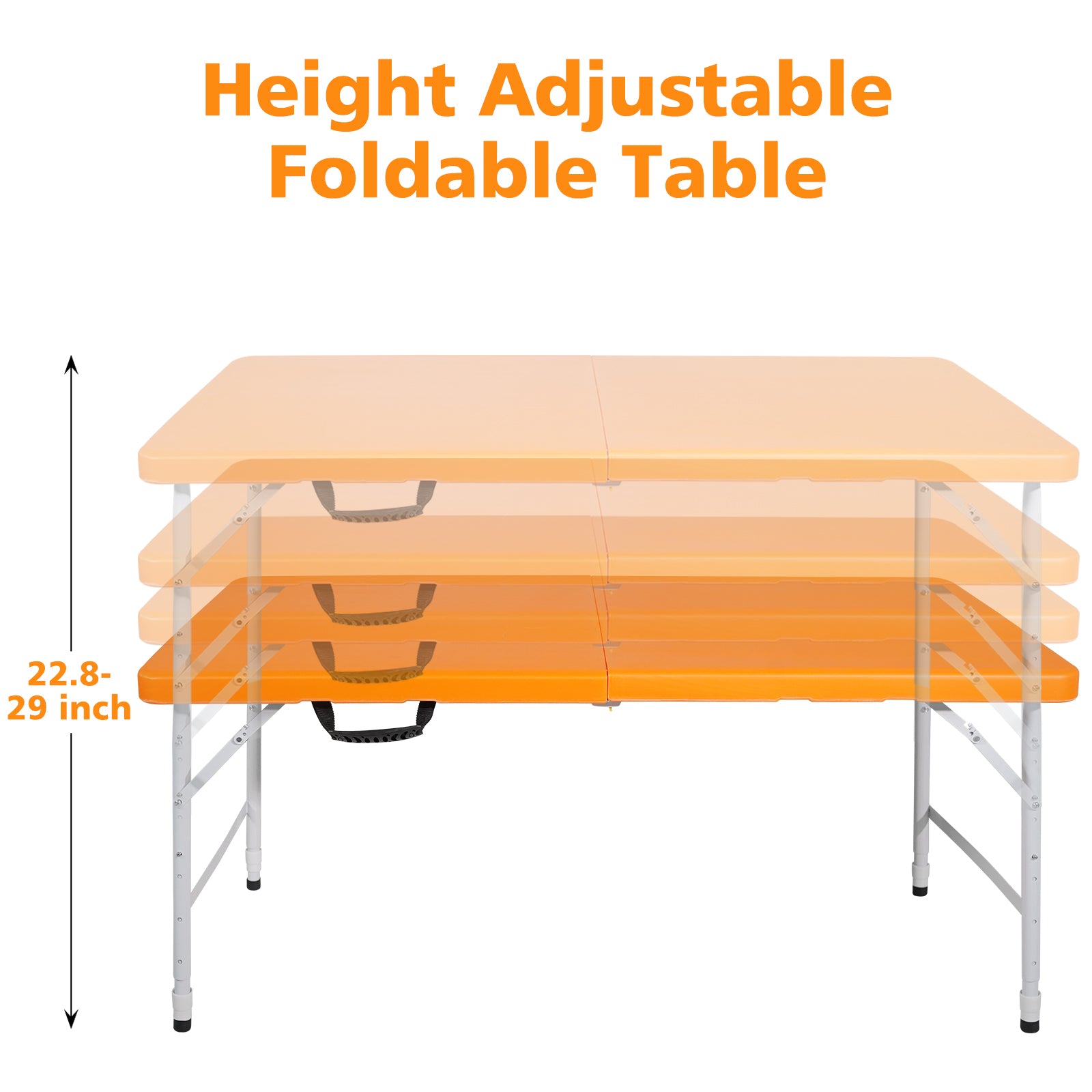 4Ft Orange Portable Folding Table Indoor&Outdoor Maximum Weight 135Kg Foldable Table For Camping Orange Garden & Outdoor Iron Plastic