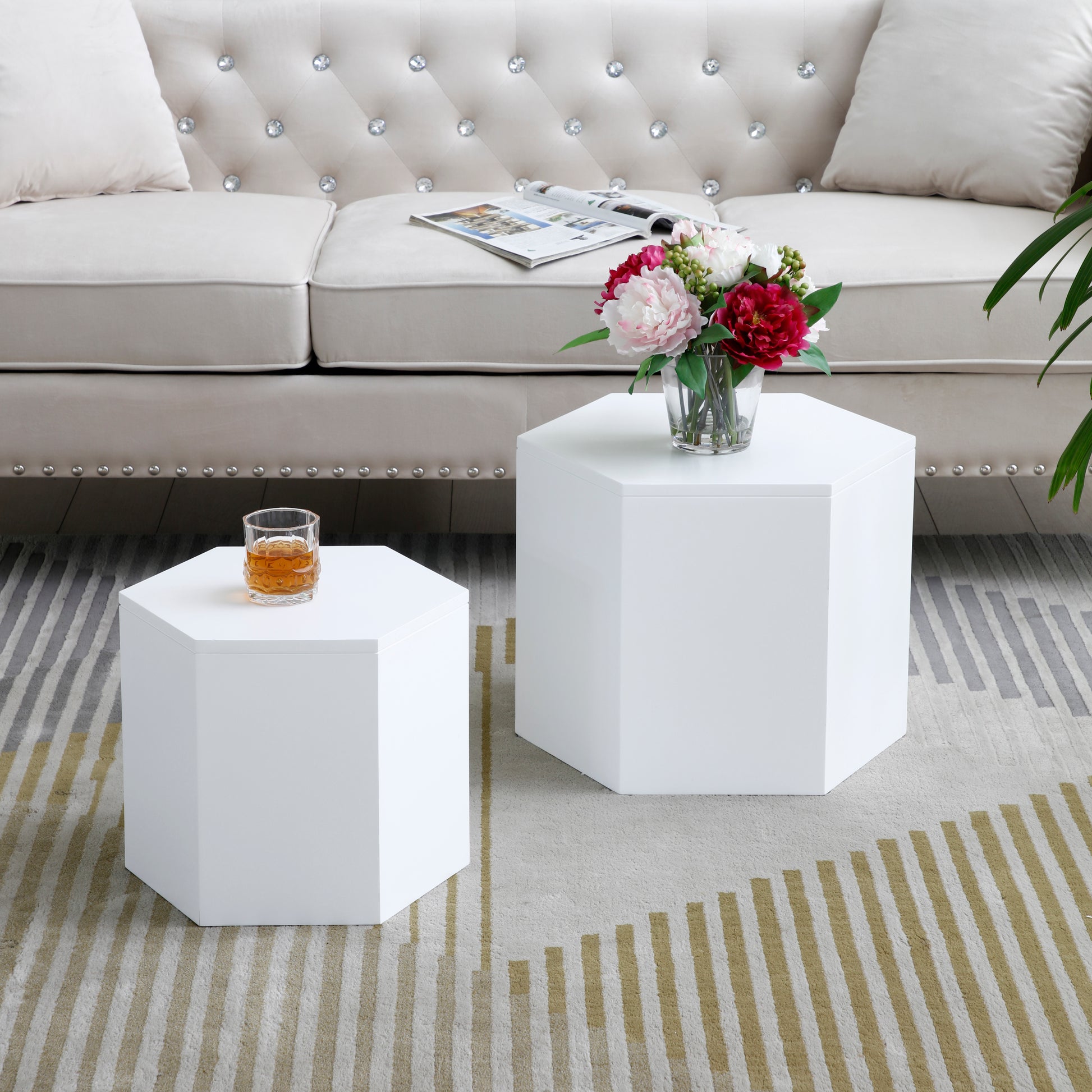 Coffee Tables,Mdf With Ash Oak Walnut Veneer Side Table Coffee Table End Table Nesting Table Set Of 2 For Living Room,Office,Bedroom, White Oak, 2Colors White Primary Living Space Modern Coffee & End Tables Mdf