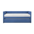 1Pc Daybed With Trundle Blue Fabric Upholstery Wooden Frame Modern Home Furniture Box Spring Not Required Blue Wood Primary Living Space Modern,Transitional Polyester Engineered Wood,Wood
