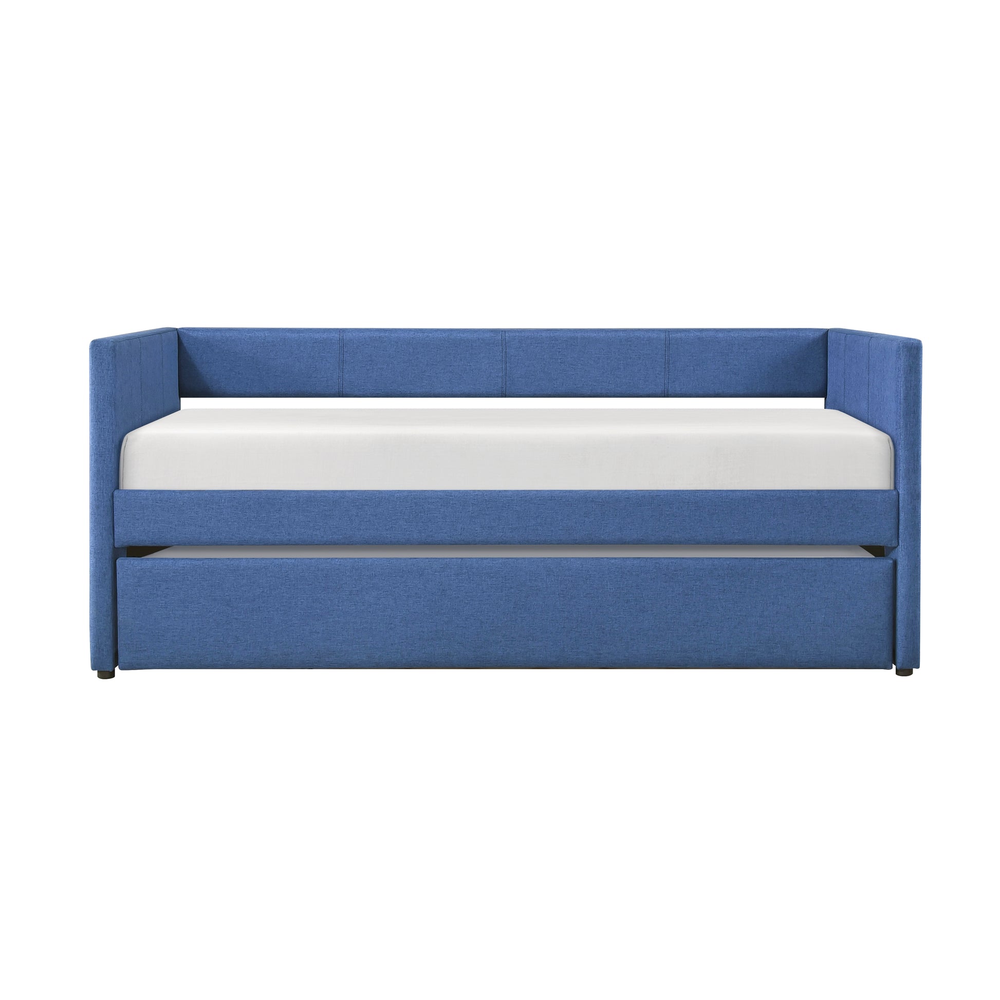 1Pc Daybed With Trundle Blue Fabric Upholstery Wooden Frame Modern Home Furniture Box Spring Not Required Blue Wood Primary Living Space Modern,Transitional Polyester Engineered Wood,Wood
