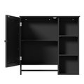 Wall Mounted Bathroom Storage Cabinet, Medicine Cabinets With Large Mirror Door, Adjustable Shelves And Three Open Storage Levels Not Include Bathroom Vanity Black 1 5 Mirror Included Bathroom Wall Mounted Mdf Glass Painted