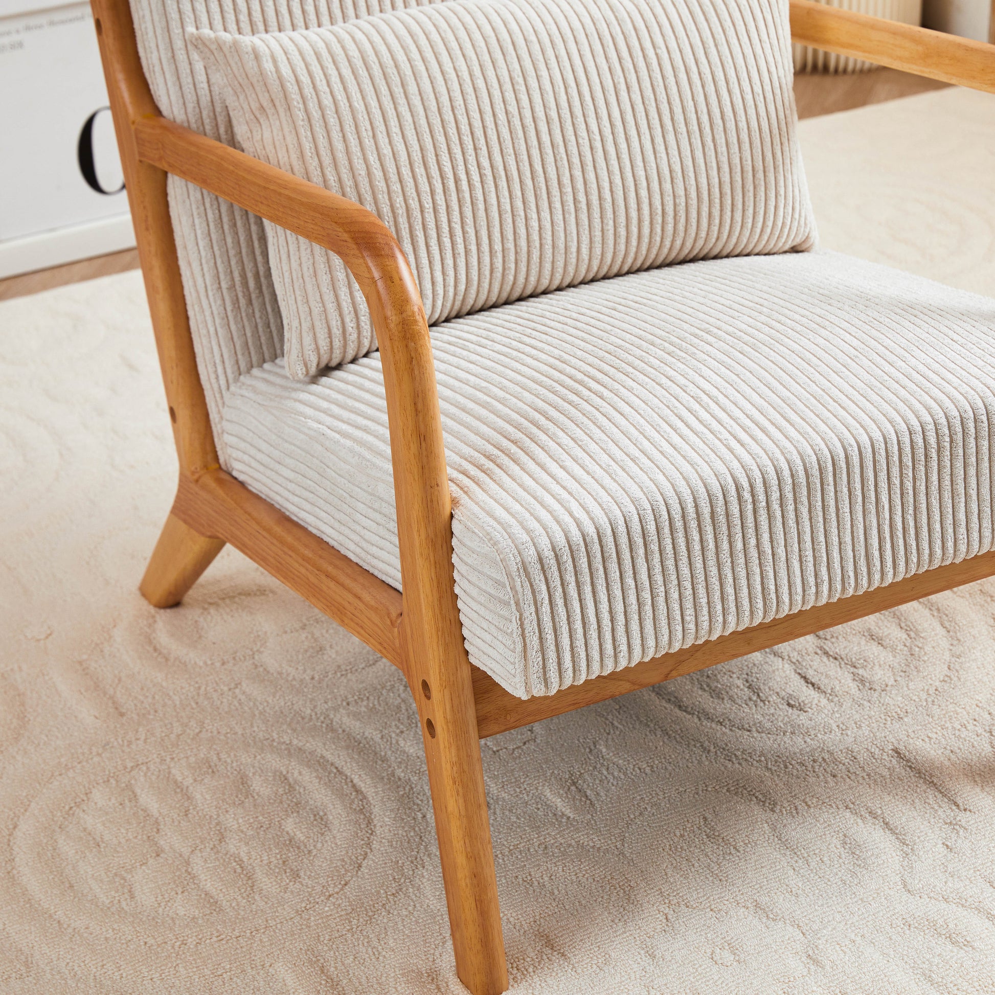 Mid Century Modern Accent Chair, Arm Chair Living Room Chairs With Pillow Upholstered Reading Chair With Solid Wood Frame & Living Room Bedroom Balcony Beige Beige Brown Primary Living Space