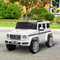 Aosom 12V Kids Electric Car, Mercedes Benz G500 Licensed Battery Powered Ride On Truck For Kids With Remote Control, Headlights, Music, Suspension & Storage For Boys And Girls, White White Plastic