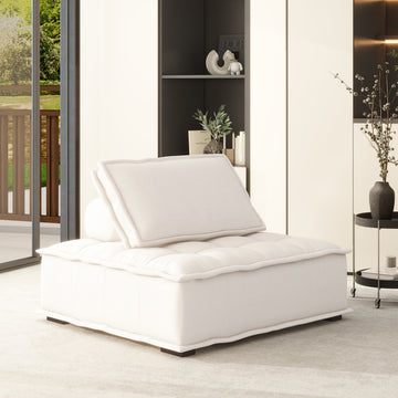 Arwen 42" Square Modular Pillow Back Lounge Chair, White Beige Linen Blend Beige Foam Linen 1 Seat