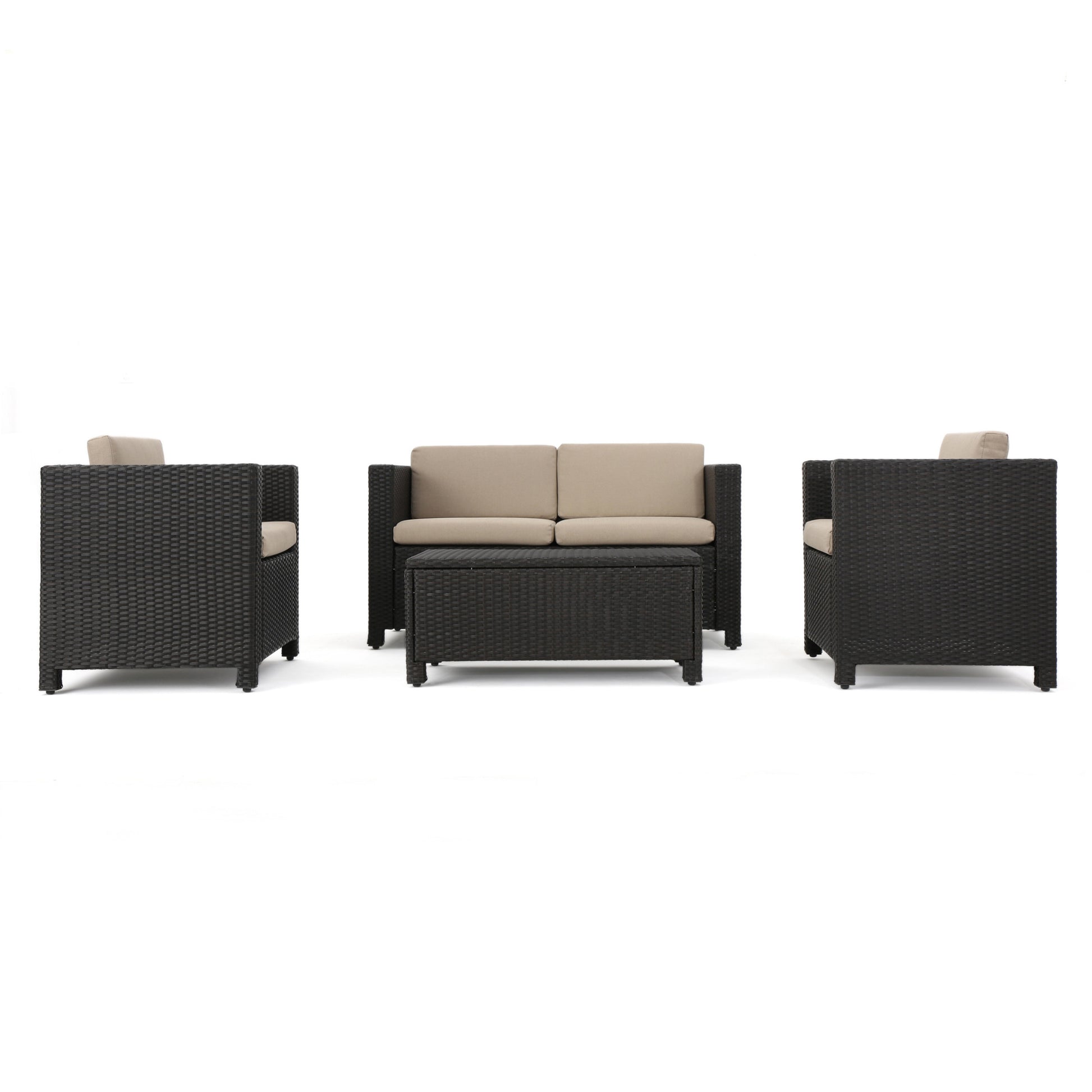 Puerta 4Pc Set Dark Brown Rattan Fabric