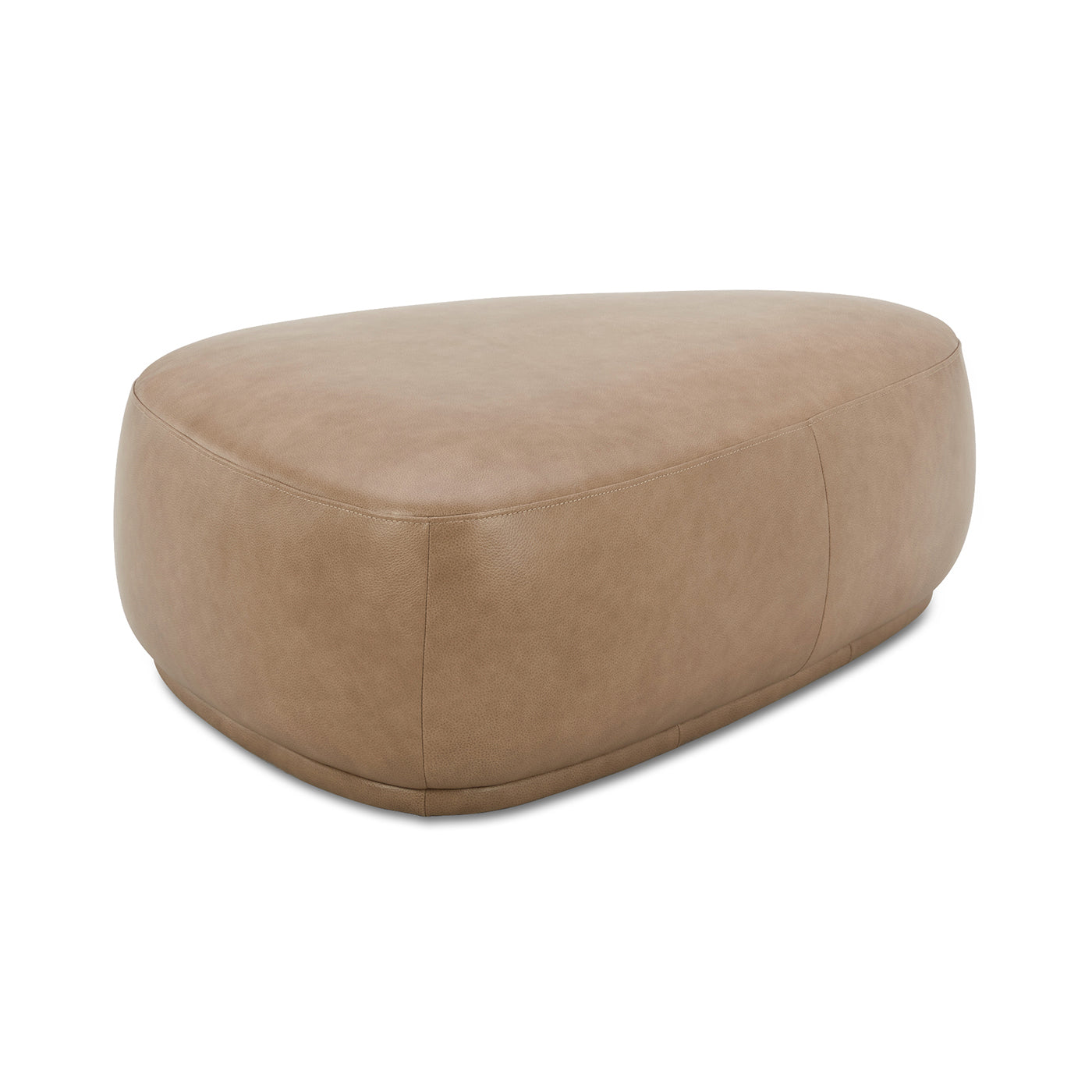 Pebble 44" Rounded Triangle Cocktail Ottoman, Tuscan Tan Brown Top Grain Leather Tan Brown Foam Leather