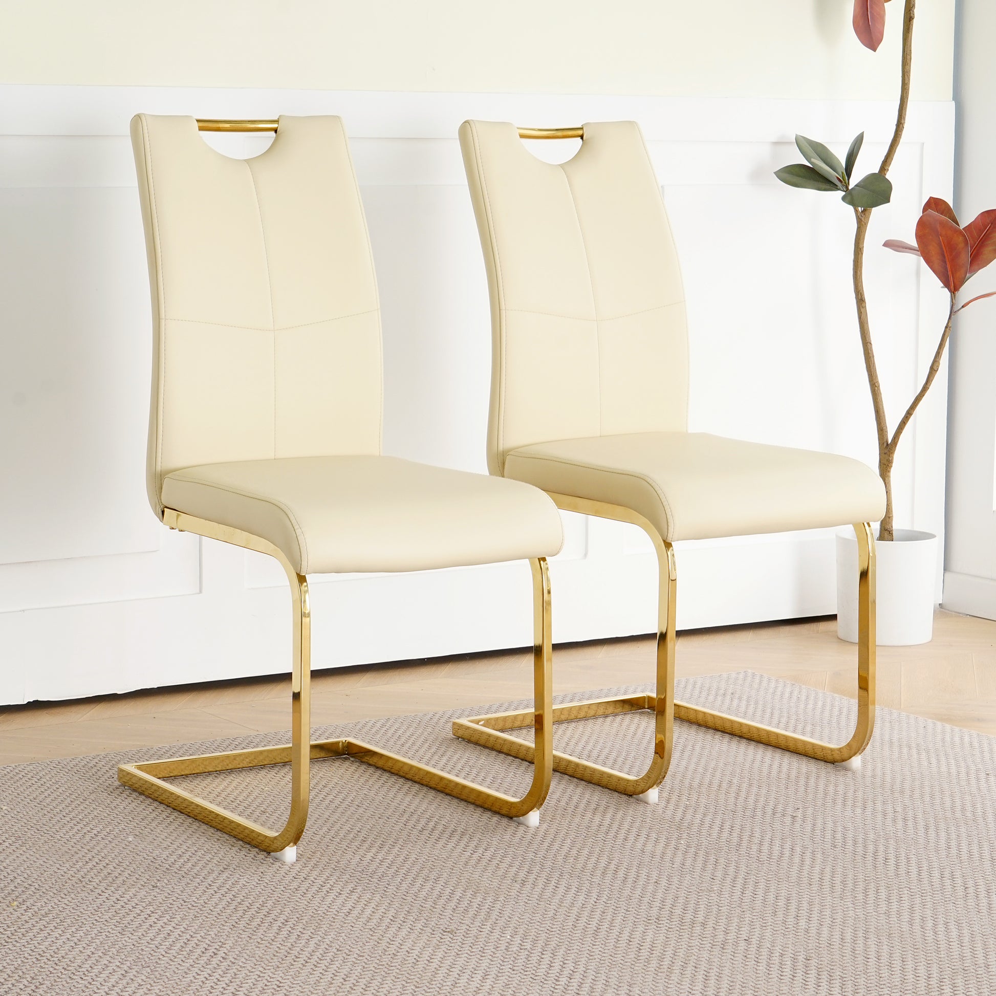 Modern Style Glass Dining Table With Elegant Transparent Design, Solid Support Base, Pale Yellow Dining Chair Set With Gold Plated Legs, Suitable For Restaurant Kitchens Set Of 7 Yellow Glass