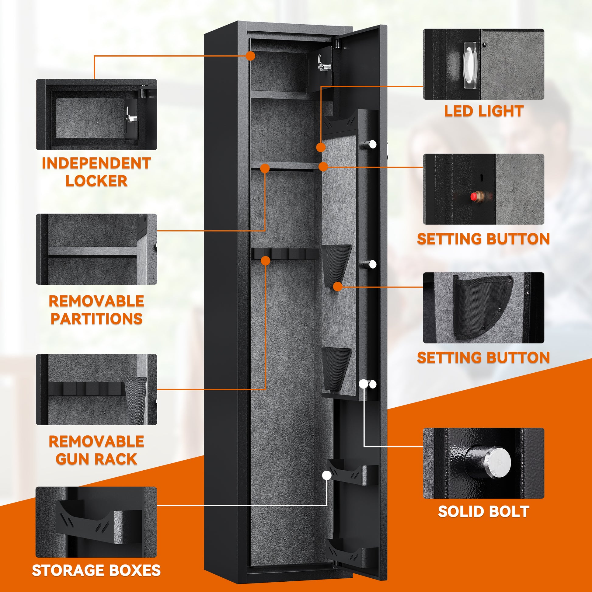 3 5 Safes For Home Rifles And Pistols With Inner Cabinet And Adjustable Shelf Black Steel