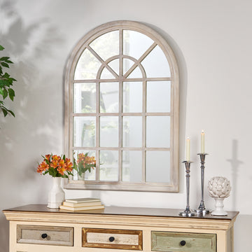 Arch Window Mirror White Wood