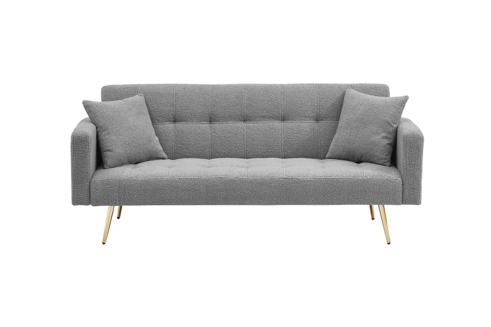 71.7 Inch Grey Teddy Fleece Sofa Bedbring Two Throw Pillows Grey Fabric 2 Seat