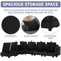 113.5'' Modular Sectiona Corduroy Sofa, Sectional Couches For Living Room U Shaped Sectional Couch With Storage Ottoman, 6 Seats Convertible Sectionals With Chaise Black Corduroy 6 Seat