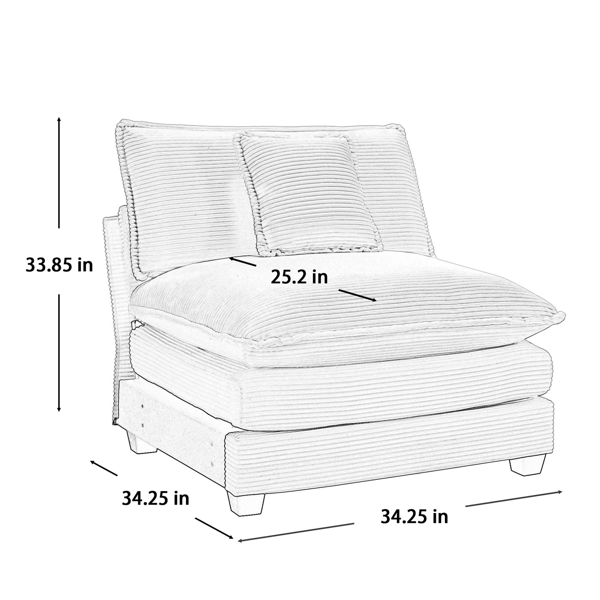 Armless Deep Seat Corduroy Single Sofa, Can Be Used With Combined With Alternative Armrest And Combined With Alrmess 2 Seater Sofas ,Green Corduroy Fabric Green Corduroy 1 Seat