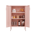 Pink Steel Double Door Cabinet With Handles, With Removable Dividers And Adjustable Height. Suitable For Living Room, Office, Bedroom, Study And Other Places. 3 4 Shelves Pink Metal