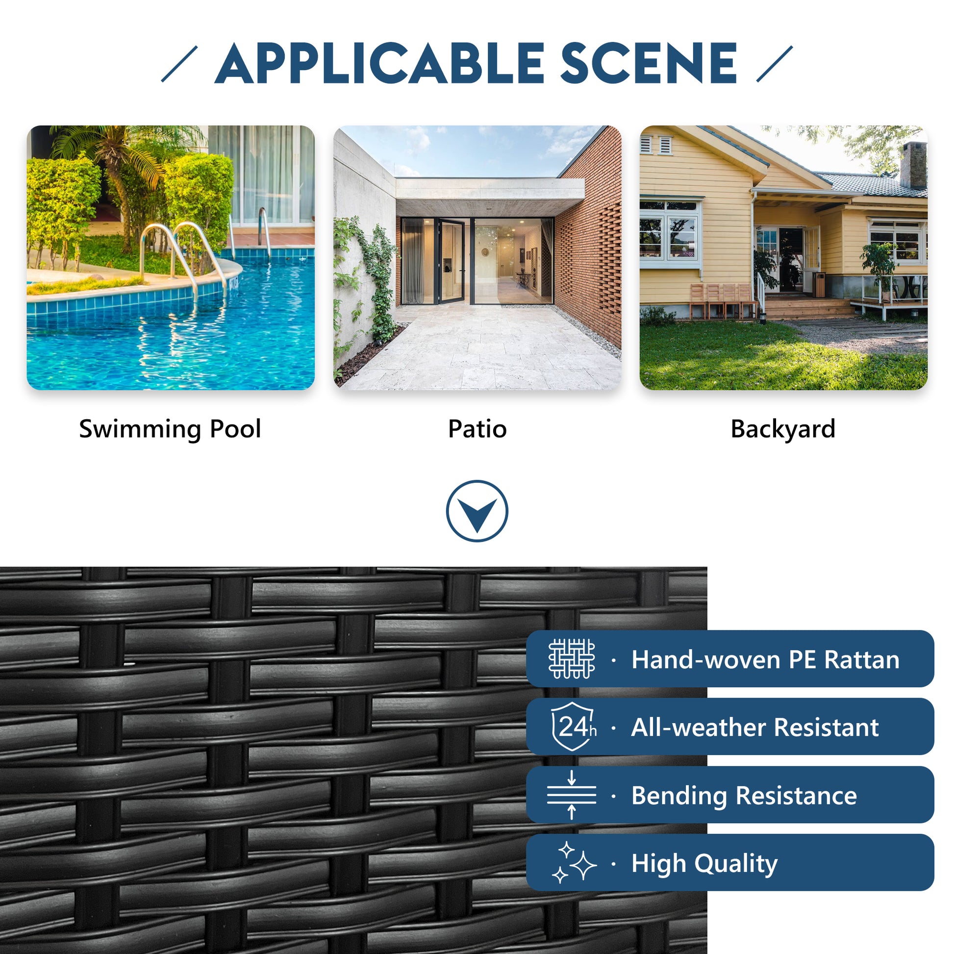 79.9" Outdoor Sunbed With Adjustable Canopy, Double Lounge, Pe Rattan Daybed, Black Wicker And Blue Cushion Yes Black Blue Wicker