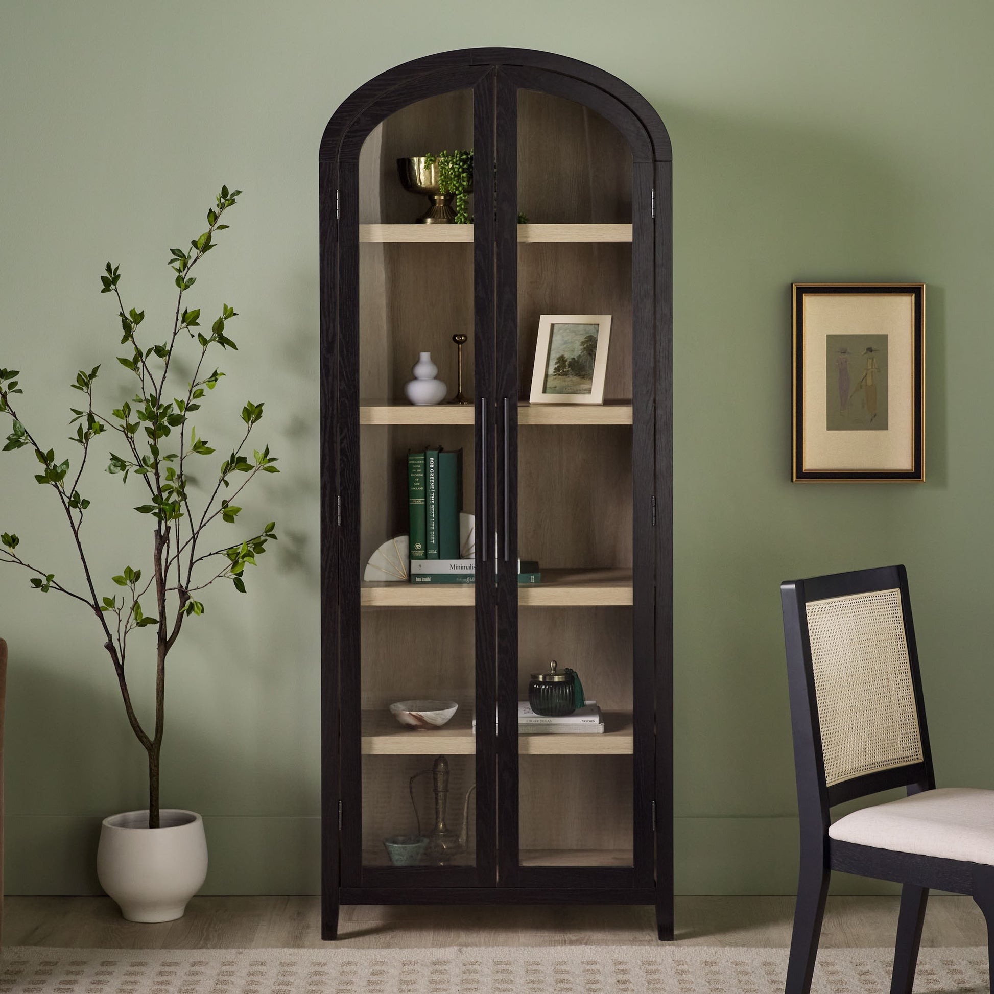 Modern 5 Shelf Arched Tall Bookcase With Glass Doors Black Black Mdf Mdf