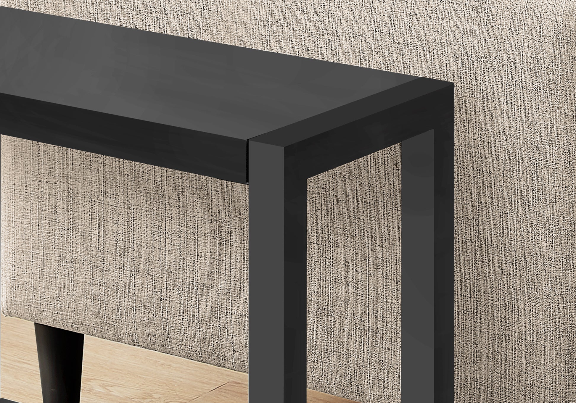 Accent Table, Side, End, Narrow, Small, 2 Tier, Living Room, Bedroom, Black Laminate, Black Metal, Contemporary, Modern Black Particle Board