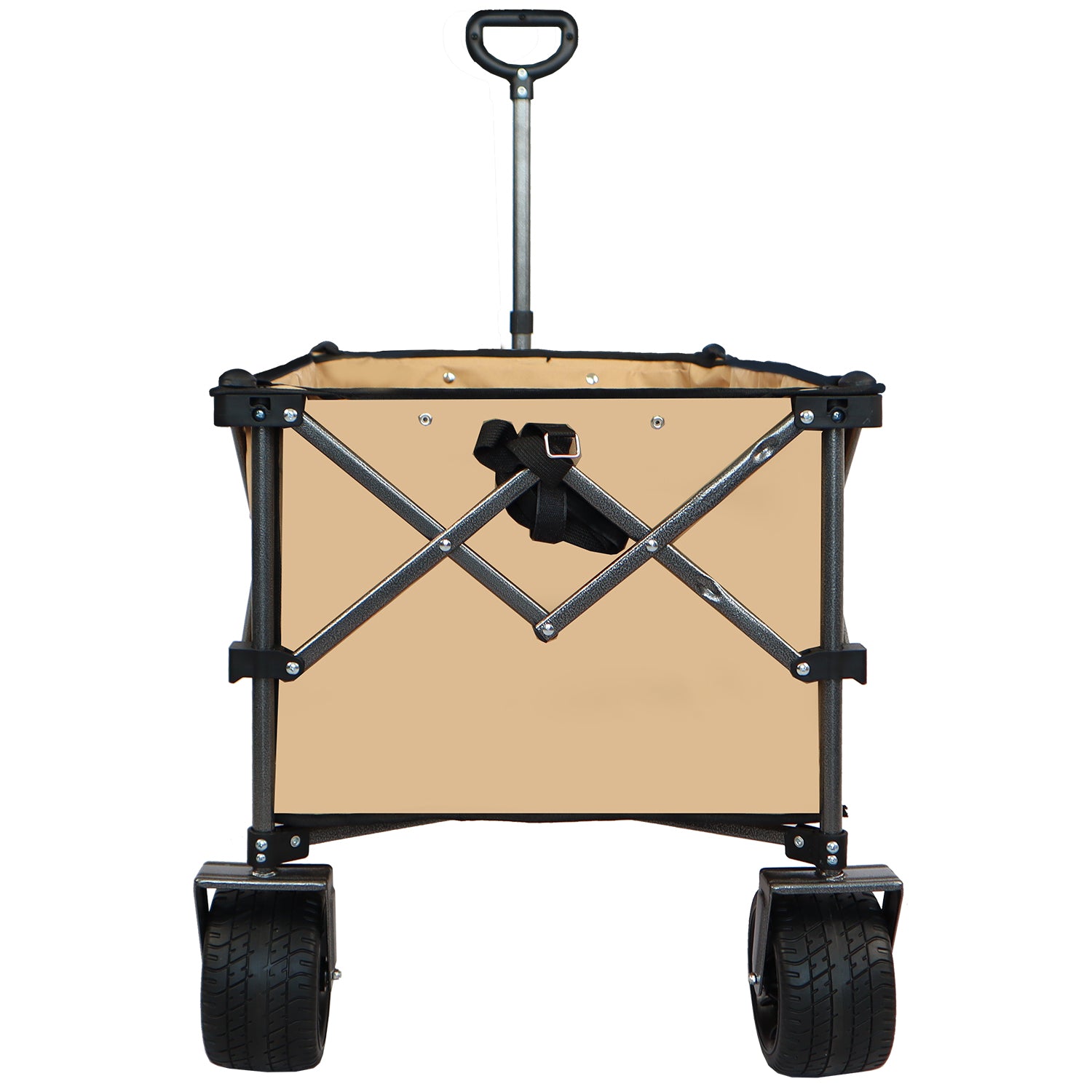 Collapsible Folding Wagon, Push Pull Foldable Beach Wagon Cart Grayish Brown Steel