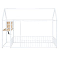 Twin Size Metal Bed House Bed Frame With Desk, Shelves, Power Outlets And Usb Ports, White Twin White Metal