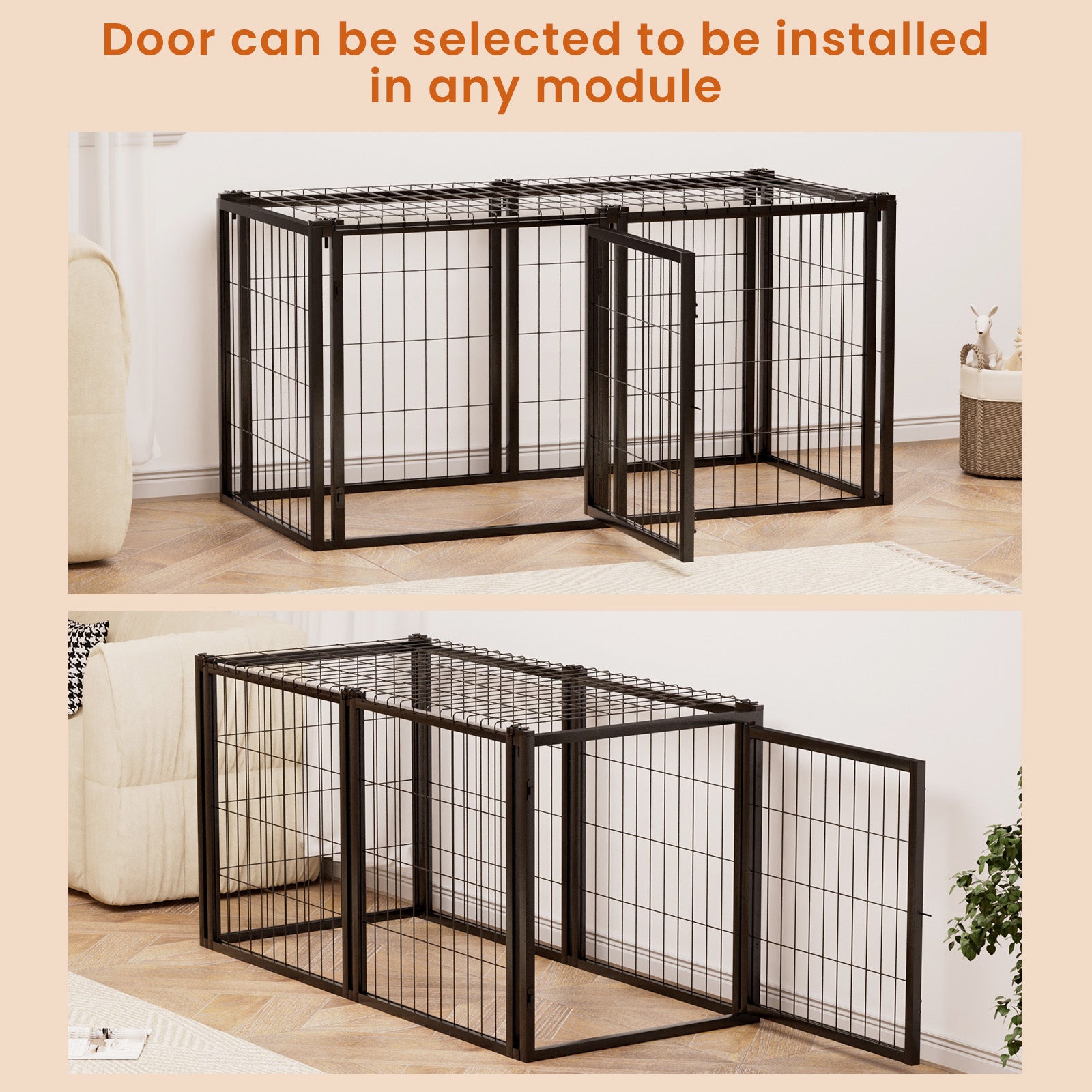 Dog Crate 47.2" Dog Kennel For Small Medium Dogs, Puppy Dog Playpen With Top, Pet Cage, Indoor, Black.47.2"L X 22"W X 24"H. Black Iron