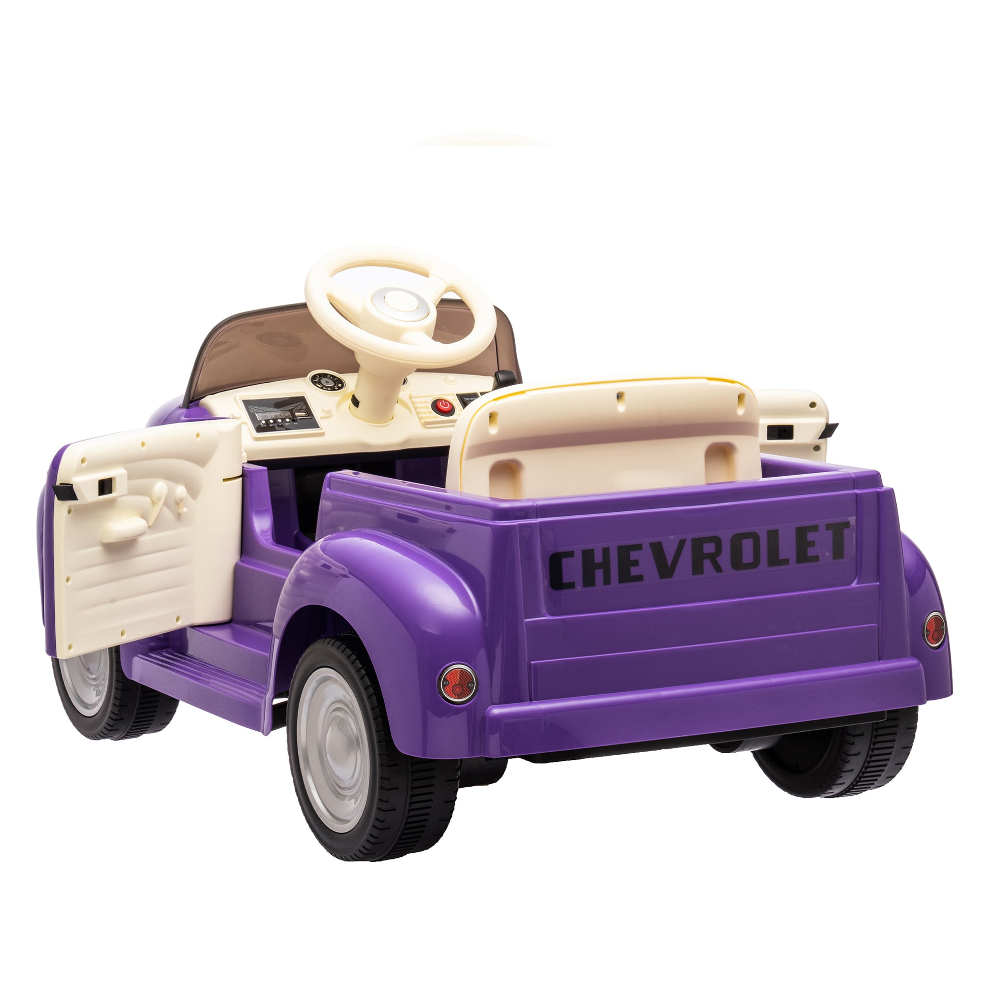 12V Kids Ride On Truck Car W Parents Control, Licensed Chevrolet 3100 Pickup,Electric Car For Kid,Vintage Modeling,3 Speeds,Led Lights,Bluetooth,Usb,High Power Up To 3.11 Mph,Age 3 Purple Polypropylene