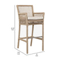 Zev 31 Inch Outdoor Bar Stool Chair, Rope Woven, Ivory Olefin Fabric Seat Brown Aluminum