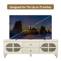 68.9'' Modern Tv Stand For Tvs Up To 75 Inches, Entertainment Center Media Console With Fluted Glass Doors, Five Solid Wood Legs For Living Room Antique White 70 79 Inches Mdf
