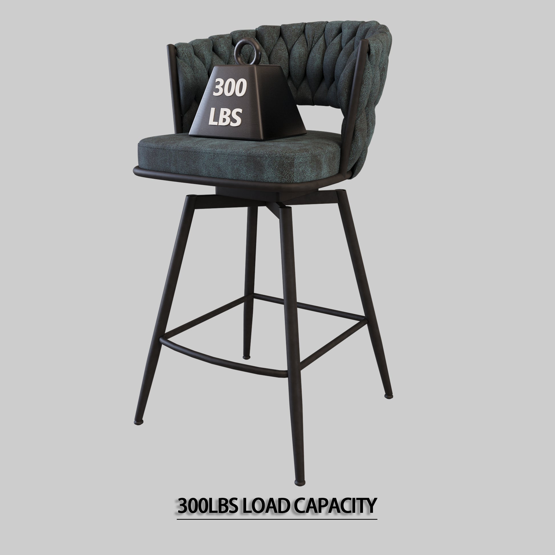 Bar Chair Suede Woven Bar Stool Set Of 4,Black Legs Barstools No Adjustable Kitchen Island Chairs,360 Swivel Bar Stools Upholstered Bar Chair Counter Stool Arm Chairs With Back Footrest, Blue Metal Blue Kitchen Dining Chairs Foam Technical Leather