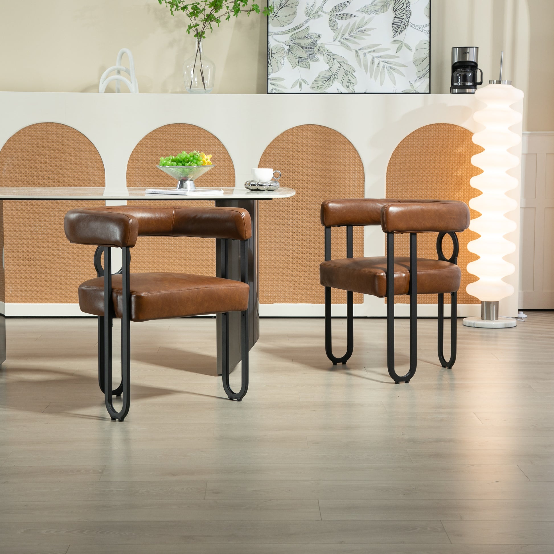 Coolmore Contemporary Designed Pu Fabric Upholstered Accent Dining Chair Barrel Side Chairs Kitchen Armchair For Living Room Set Of 2 Light Brown Pu Light Brown Foam Pu Leather