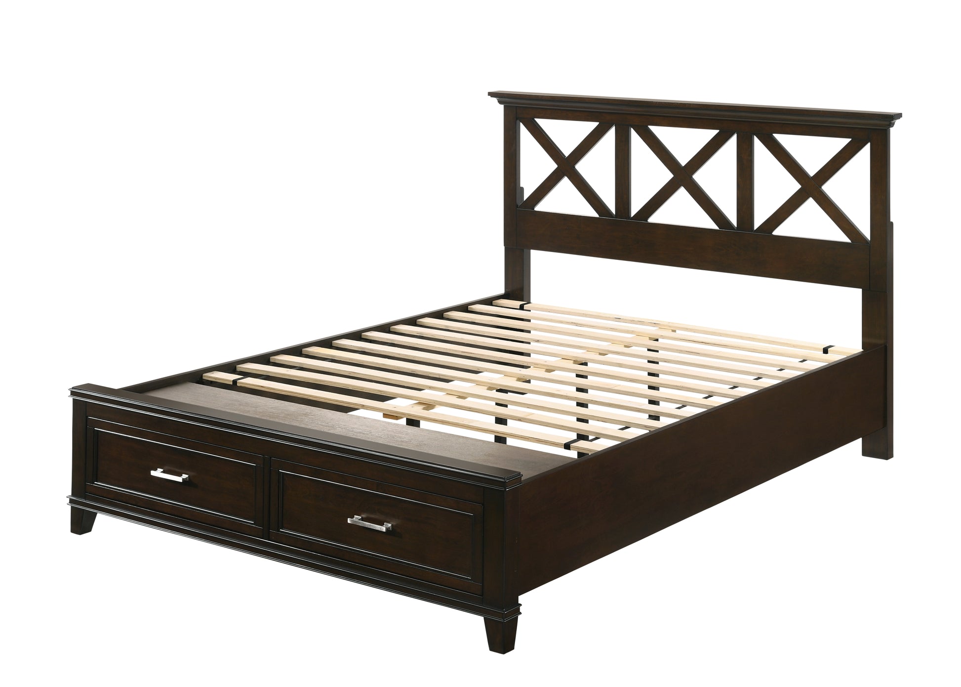 Queen X Storage Bed Mahogany Solid Wood Mdf