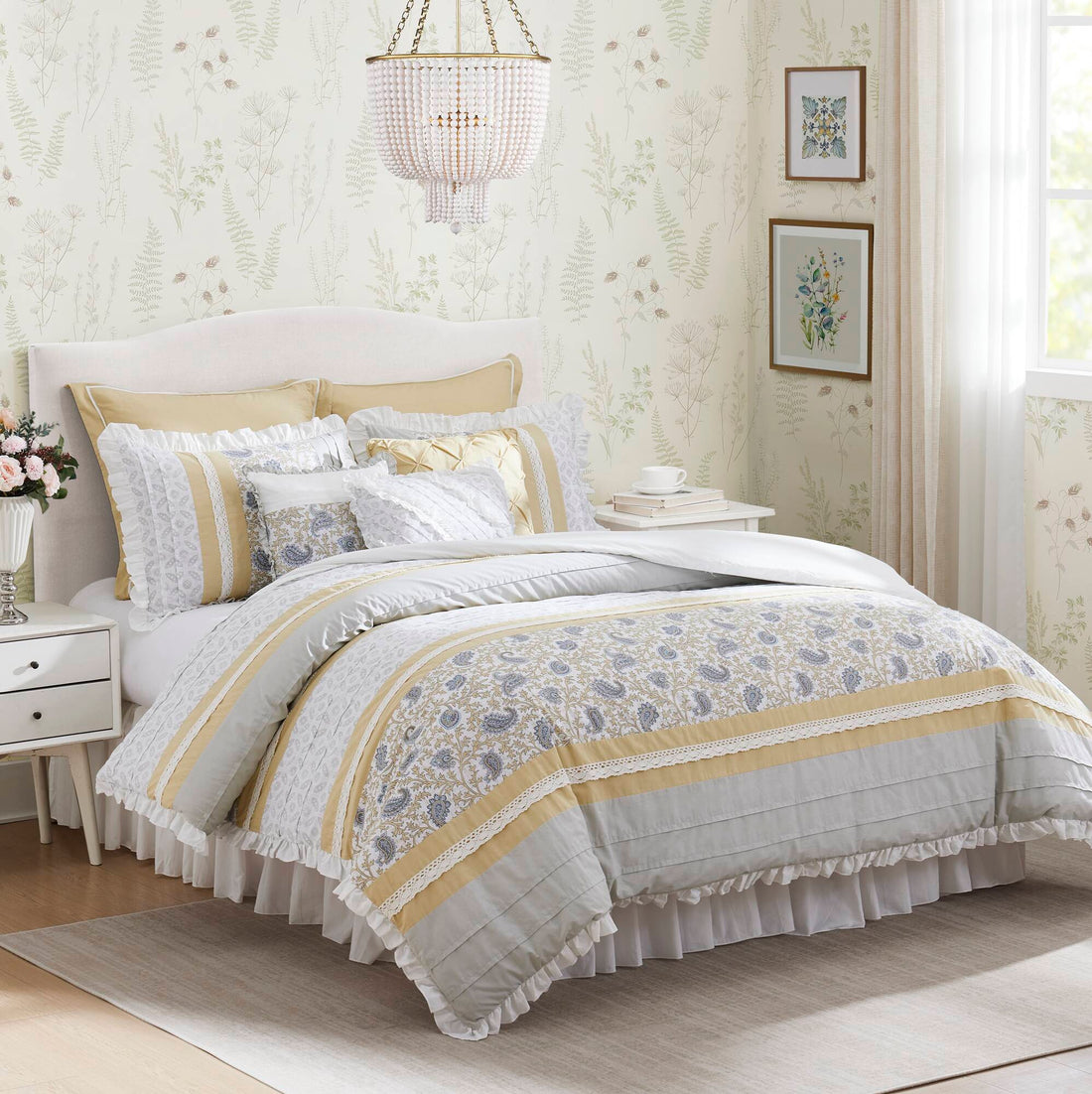 9 Piece Cotton Percale Comforter Set Yellow King King Yellow Polyester