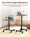 Standing Desk Small Rolling Desk With Lockable Wheels, Mobile Stand Up Desk Adjustable Height, Portable Laptop Desk, Small Computer Standing Table Sit Stand Brown Rust Metal & Wood