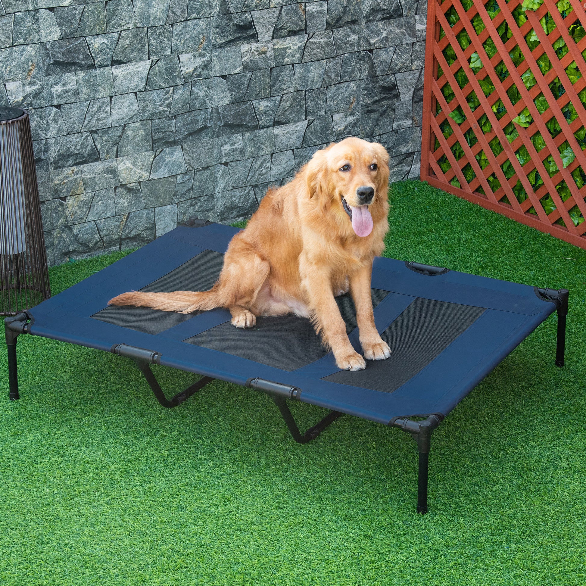 Pawhut 48" X 36"Elevated Dog Bed Portable Pet Cot, Raised Pet Bed W Carry Bag Metal Framemesh Indoor And Outdoor Dark Blue Dark Blue Metal