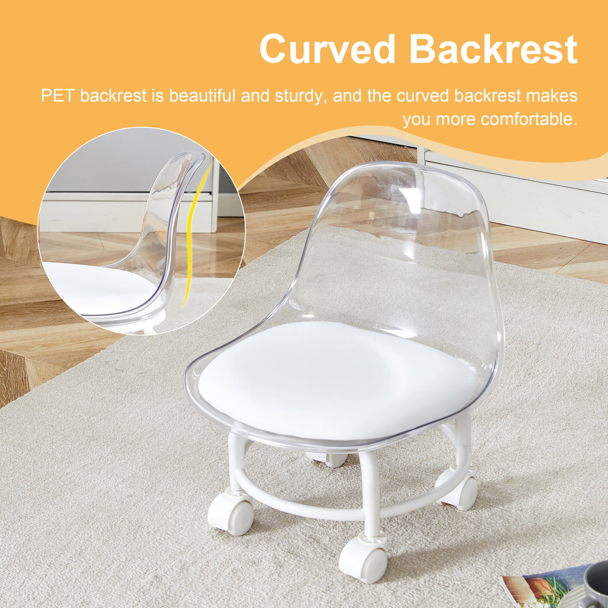 The Small And Cute White Chair With Silky Pulleys Can Move Freely, Which Is Suitable For Use In Various Scenes, And Is A Good Choice For Fashion Style. White Pet