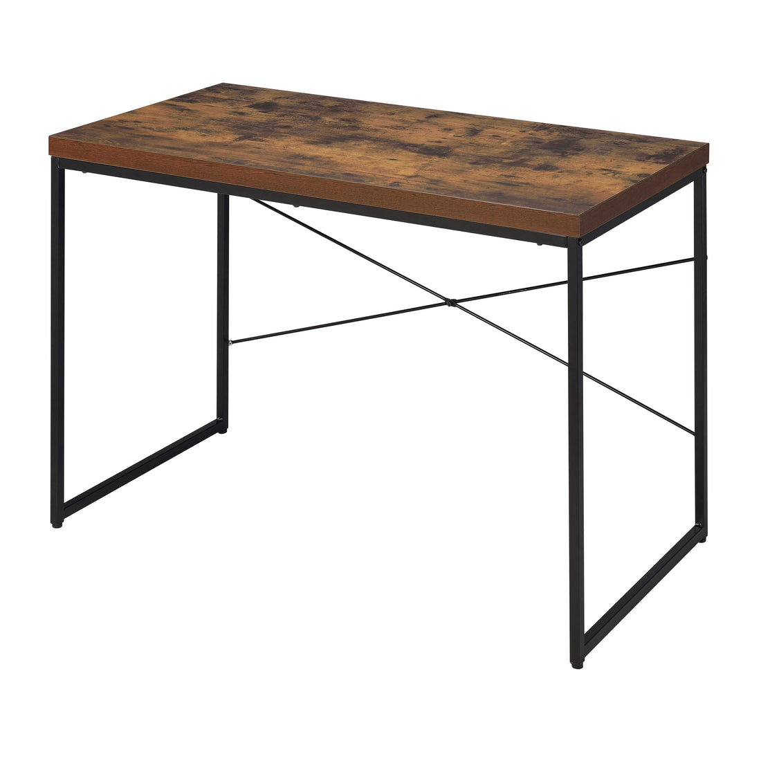 Weathered Oak And Black Writing Desk With Metal Sled Base Black Brown Wood Metal