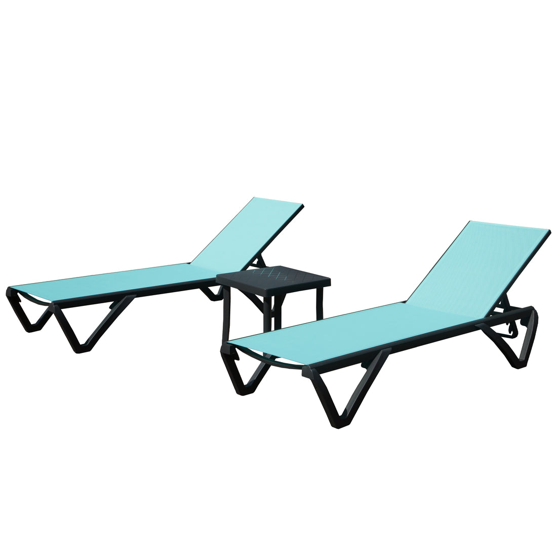 Outdoor Lounge Chair, Aluminum Plastic Patio Chaise Lounge With Side Table & 5 Position Adjustable Backrest & Wheels, All Weather Reclining Chair For Outside Beach Poolside Lawn, Lake Blue Lake Blue