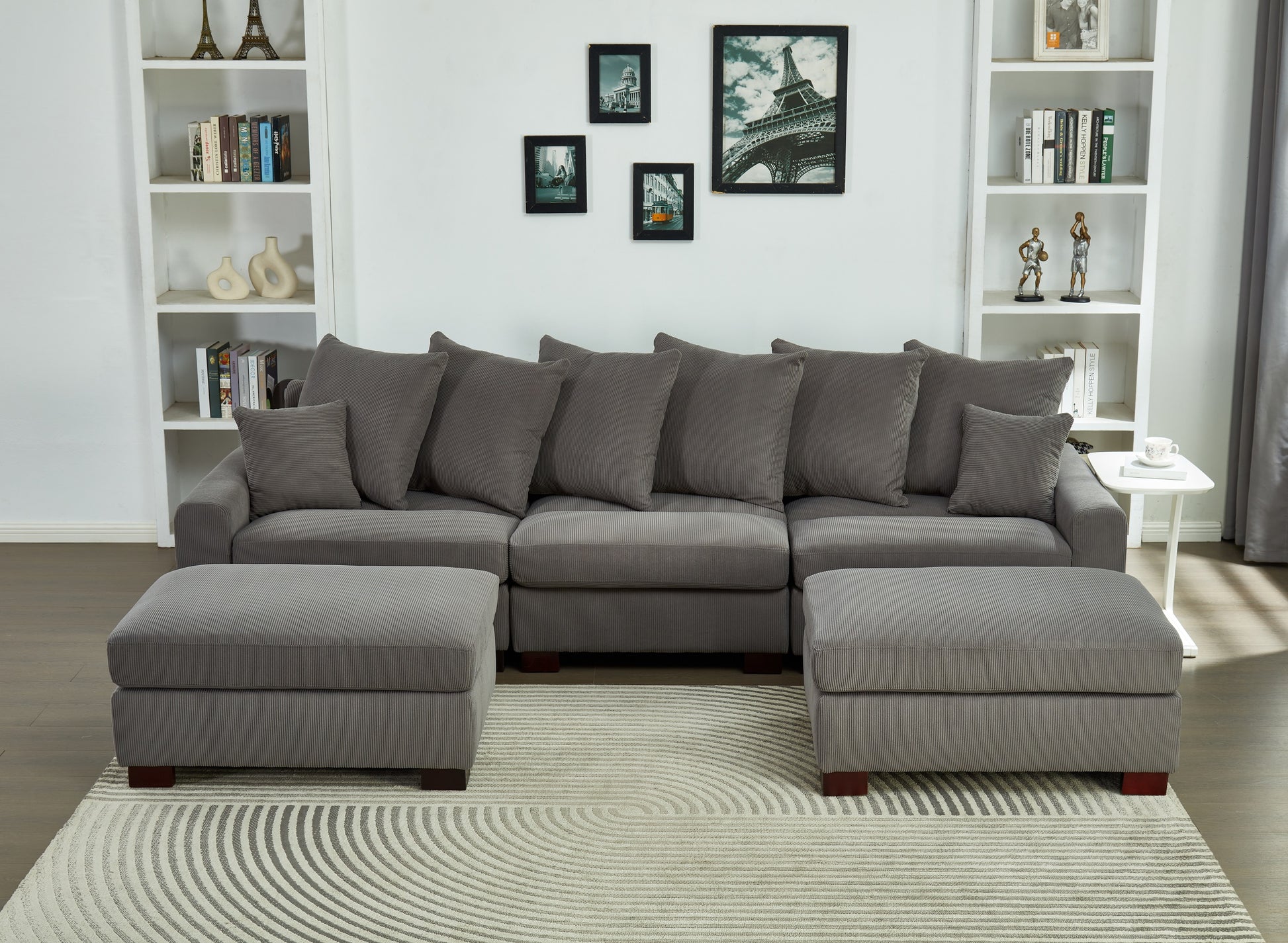 Modular Sectional Sofa,5 Seater Oversized Convertible L & U Shaped Couch, Corduroy Fabric Grey Wood Fabric 5 Seat