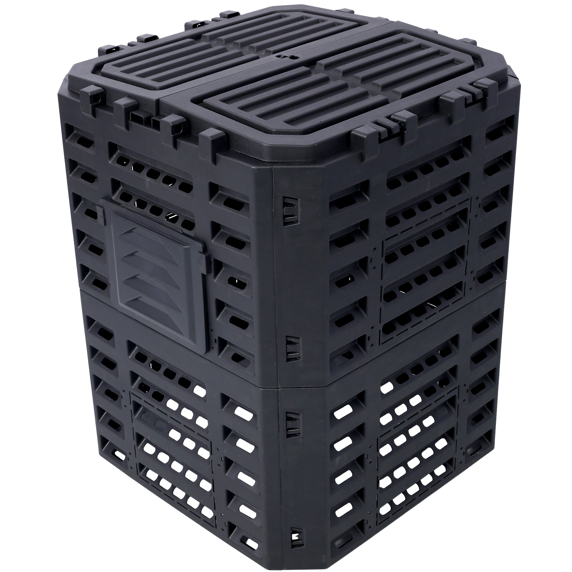 Garden Composter Bin Made From Recycled Plastic 90 Gallons 340Liter Large Compost Bin Create Fertile Soil With Easy Assembly, Lightweight, Aerating Outdoor Compost Box Black Plastic