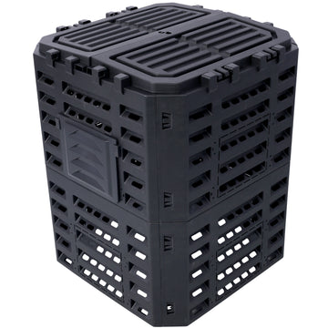 Garden Composter Bin Made From Recycled Plastic 90 Gallons 340Liter Large Compost Bin Create Fertile Soil With Easy Assembly, Lightweight, Aerating Outdoor Compost Box Black Plastic