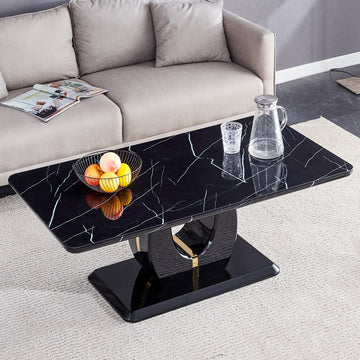 Modern Minimalist And Luxurious Black Patterned Coffee Table, Dining Table, Game Table And Work Desk For Dining Room, Living Room, Terrace And Kitchen. 47 "* 25.6 "*18" Black Mdf