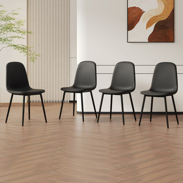 Modern Minimalist Black Dining Chair Set Four Chairs Per Box, Stable And Comfortable.Modern Mid Century Style Upholstered Side Chairs,Spoon Shaped Chairs With Black Metal Legs. Black Metal,Pu