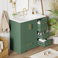 36 Inch Traditional Bathroom Vanity With Resin Sink Combo Set, Green Bathroom Cabinet With Two Doors And Four Drawers Green Bathroom Solid Wood Mdf Resin