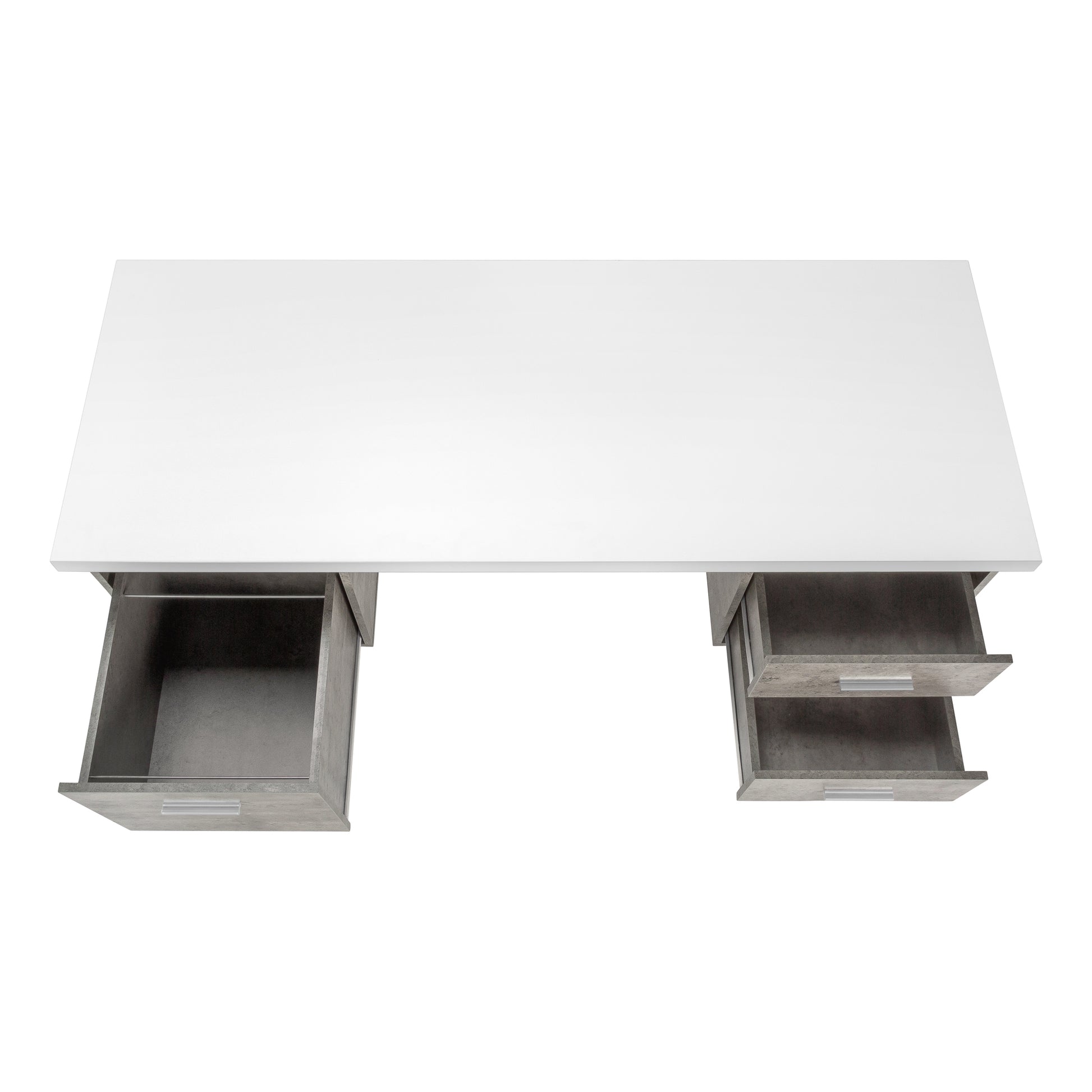 Computer Desk, Home Office, Laptop, Left, Right Set Up, Storage Drawers, 60"L, Work, White And Grey Concrete Laminate, Grey Metal, Contemporary, Modern White Particle Board