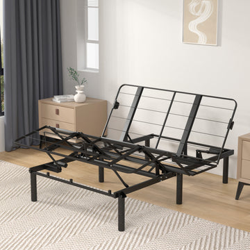 Zero Clearance Adjustable Bed Base Frame Head And Foot Incline Quiet Motor Queen Size Zero Gravity, Dual Usb A C Ports Queen Black Metal Bedroom Classic,Modern Adjustable Bedbase Steel