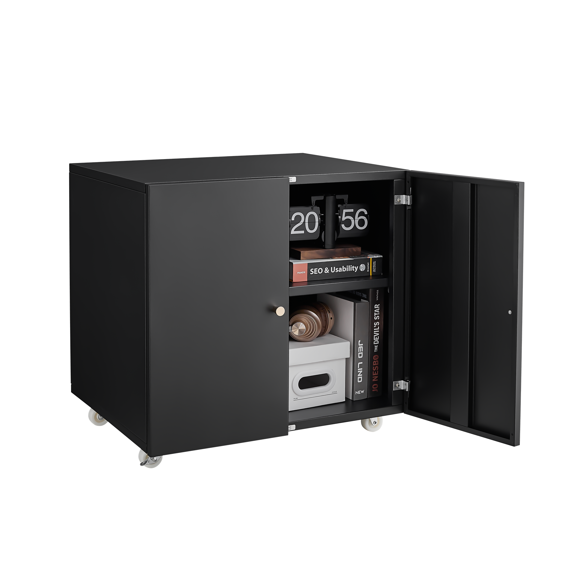 Home Office Printer Stand With Wheels, Printer Tables With File Door Mobile Lateral Filing Cabinet With Open Storage Shelf For Letter Legal A4 Size Files Mobile File Cabinets 1 2 Shelves Powder