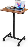 Standing Desk Small Rolling Desk With Lockable Wheels, Mobile Stand Up Desk Adjustable Height, Portable Laptop Desk, Small Computer Standing Table Sit Stand Brown Rust Metal & Wood