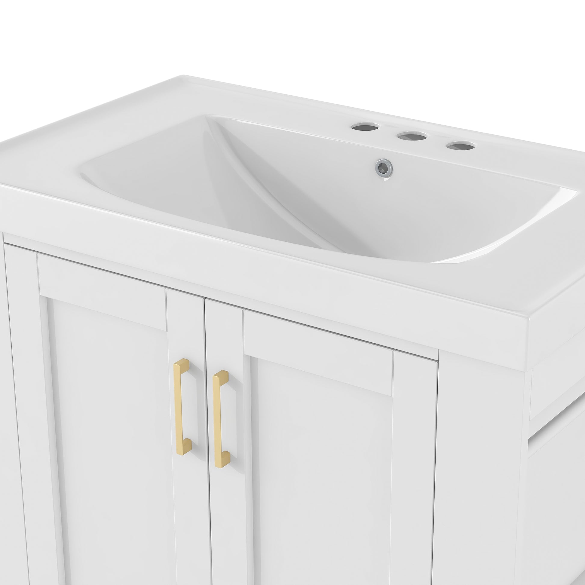 30'' Bathroom Vanity With Seperate Basin Sink, Modern Bathroom Storage Cabinet With Double Sided Storage Shelf, Freestanding Bathroom Vanity Cabinet With Single Sink 1 White Adjustable Hinges Bathroom Freestanding Solid Wood Mdf Resin Painted